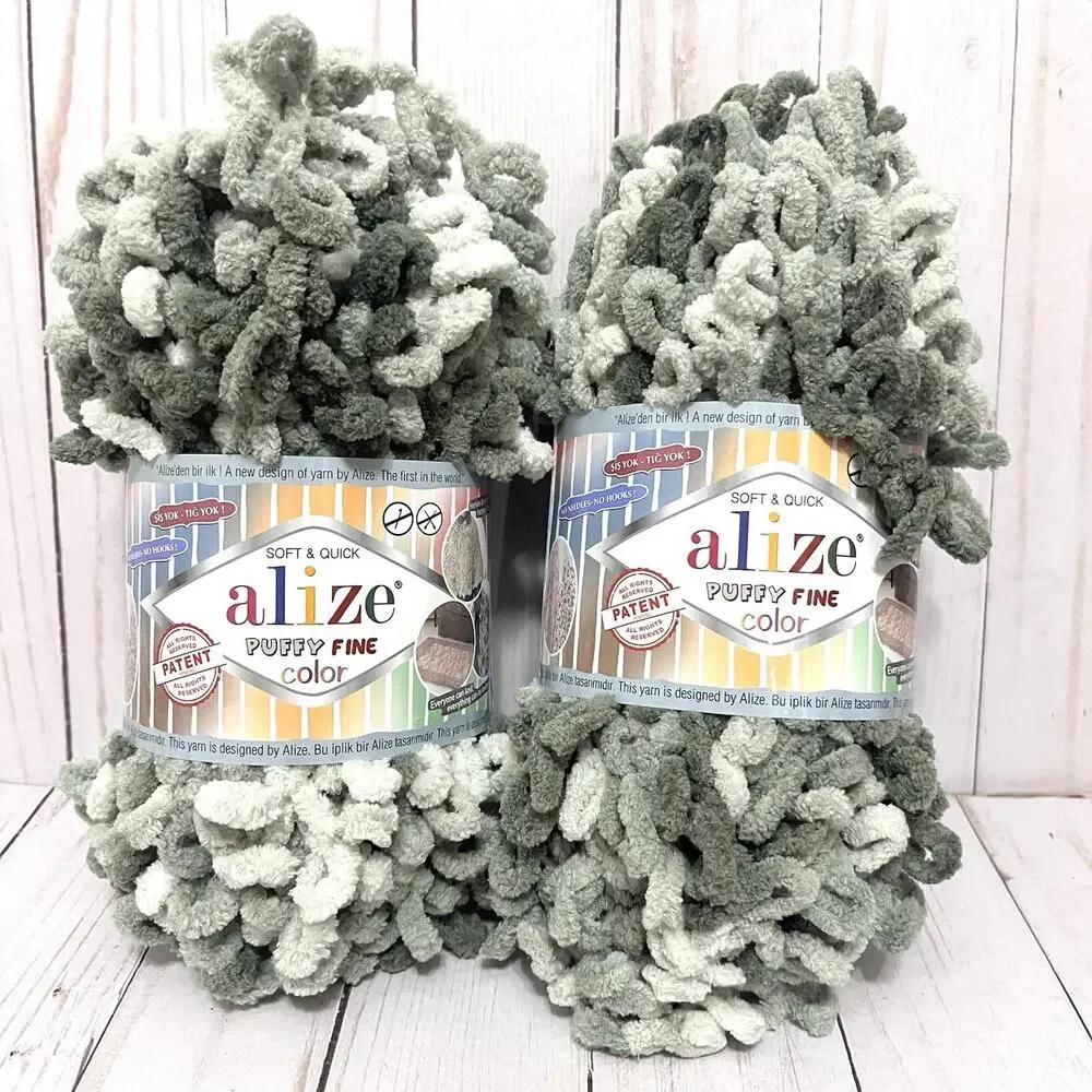 Alize Puffy Fine Baby Blanket Yarn 100g 100% Polyester Slate Grays Lot of 2